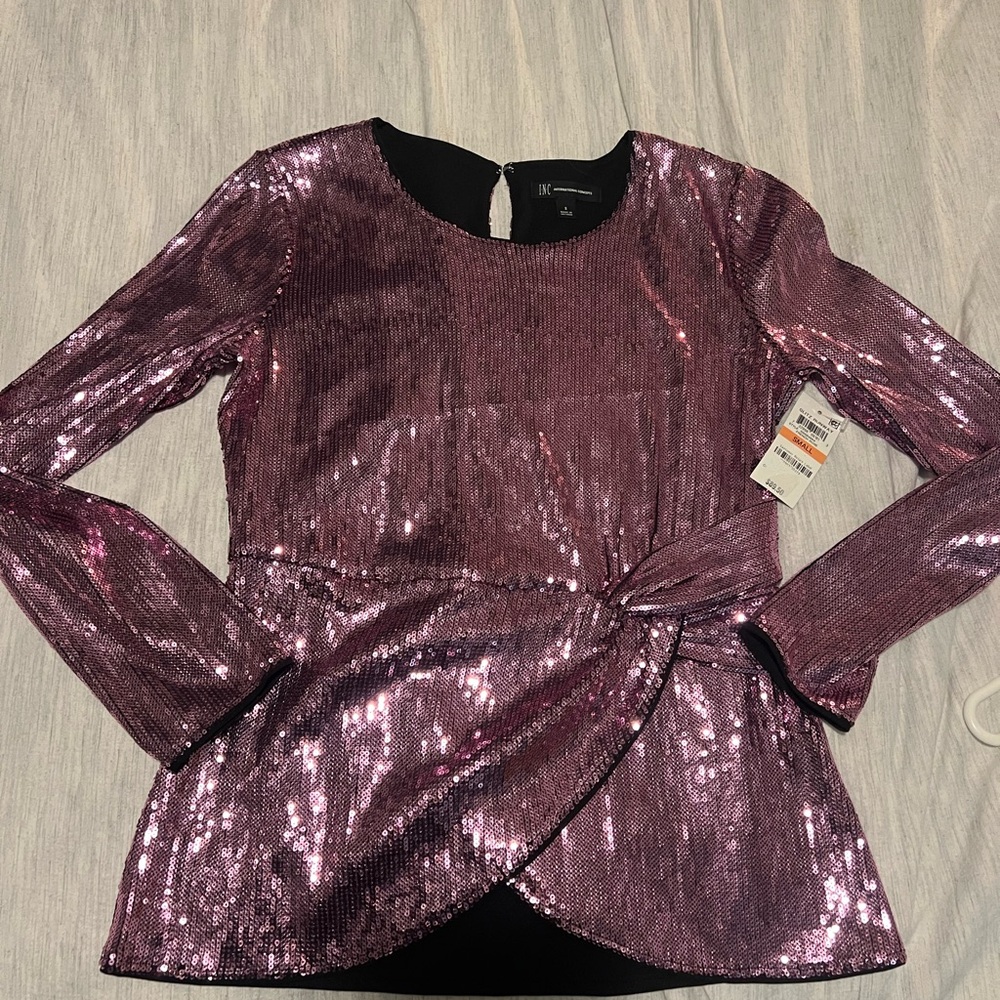 INC International Concepts Metallic Pink Sequin Blouse
